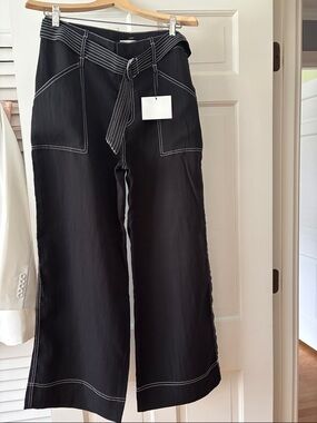 Active USA Black Wide-Leg Pants with White Contrast Stitching